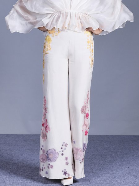 

Daily Floral Elegant Regular Fit Fashion Pants, White, Pants