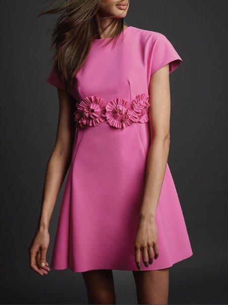 

Daily Elegant Plain Regular Fit Crew Neck Dress, Pink, Mini Dresses