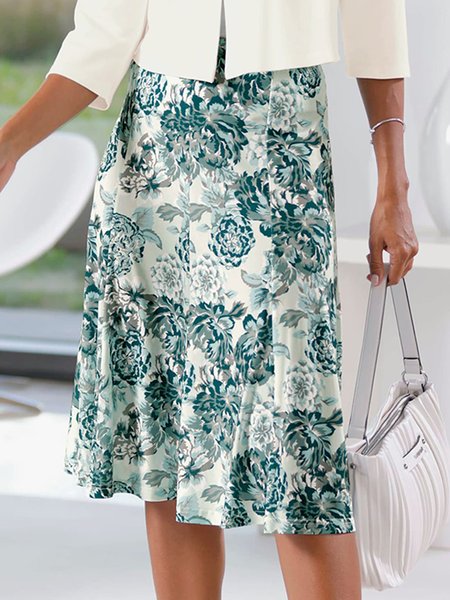 

Floral Loose Elegant Skirt, Green, Skirts