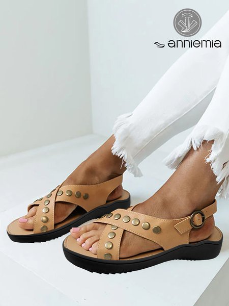 

Studs Khaki Cross Straps Comfort Sandals, Sandals