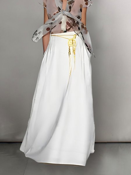 

Elegant Plain Regular Fit Maxi Skirt, White, Skirts