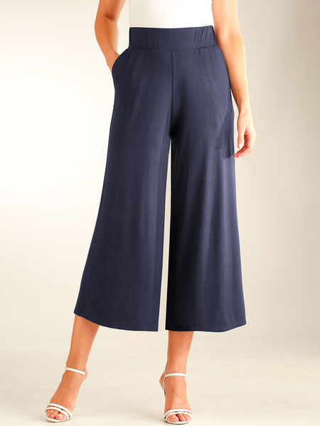 Loose Plain Casual Pants, Dark blue, Pants
