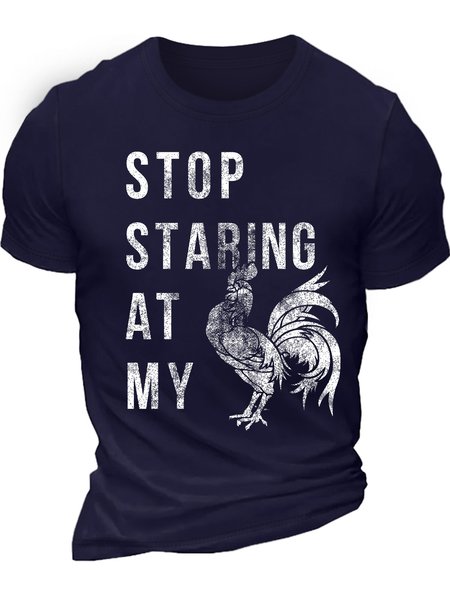 

Men's Stop Staring At My Funny Chicken Graphic Printing Cotton Casual Text Letters T-Shirt, Purplish blue, T-shirts