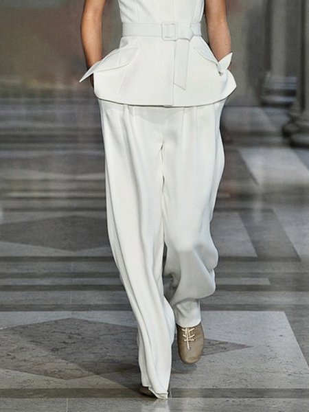 

Daily Elegant Plain Regular Fit Fashion Pants, White, Pants