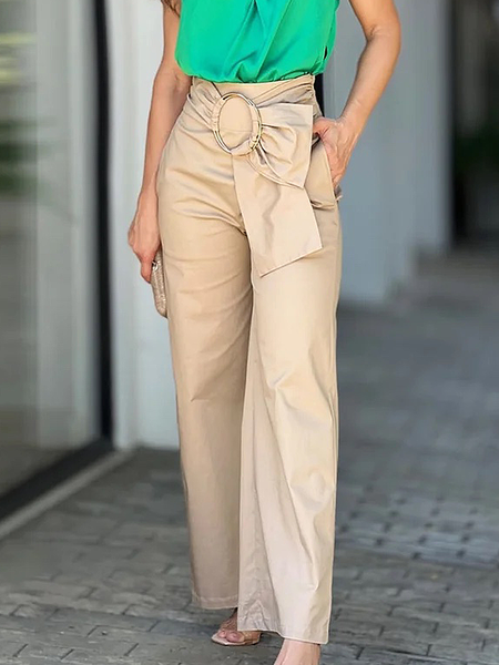 

Loose Plain Urban Fashion Long Pants, Khaki, Pants