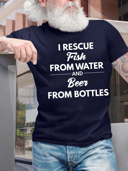 

Men’s I Rescue Fish From Water And Beer From Bottles Casual Text Letters T-Shirt, Deep blue, T-shirts