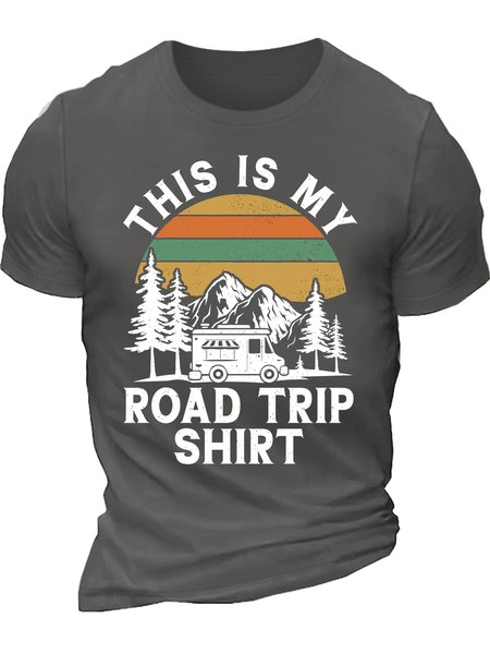 

Men’s This Is My Road Trip Shirt Cotton Casual Regular Fit Text Letters T-Shirt, Deep gray, T-shirts