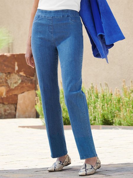 

Casual Plain Regular Fit Denim Jeans, Blue, Jeans