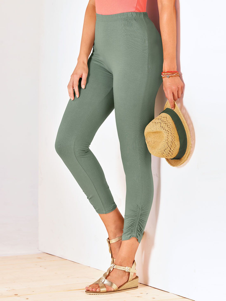 

Regular Fit Casual Plain Leggings, Army green, Leggings