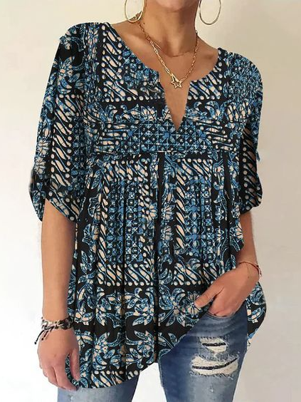

Abstract Casual Notched Loose Shirt, Multicolor, Shirts & Blouses