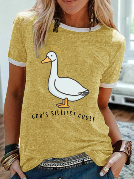 

Women’s Funny Word God's Silliest Goose Animal Simple Cotton-Blend T-Shirt, Yellow, T-shirts