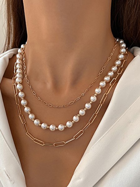 

Pearl Chain Multilayer Necklace Daily Gathering Party Wedding Women Jewelry, As picture, Necklaces