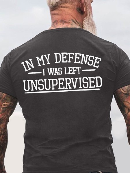 

Men’s In My Defense I Was Left Unsupervised Text Letters Casual T-Shirt, Deep gray, T-shirts