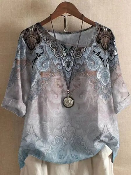 

Ethnic Asymmetrical Casual Loose Shirt, Gray, Shirts & Blouses