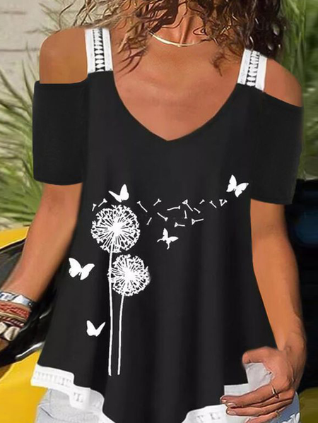 

Floral Casual Cold Shoulder Regular Fit Shirt, Black, Shirts & Blouses