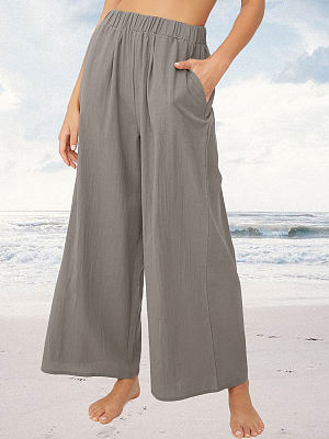 

Loose Plain Casual Pants, Gray, Pants