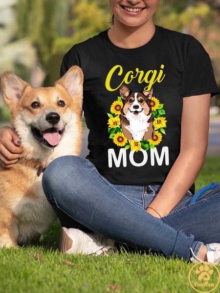 

Lilicloth X Funnpaw Women's Corgi Mom T-Shirt, Black, T-shirts