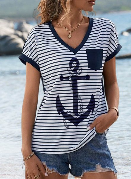 

Blue Stripe Anchor Casual T-Shirt, T-Shirts
