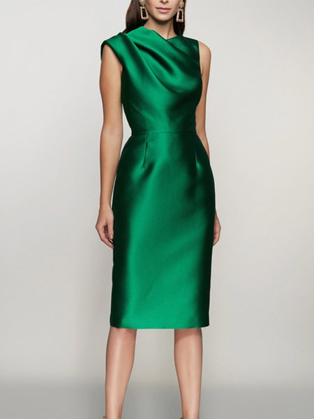 

Elegant Regular Fit Plain Sleeveless Dress, Green, Mini Dresses