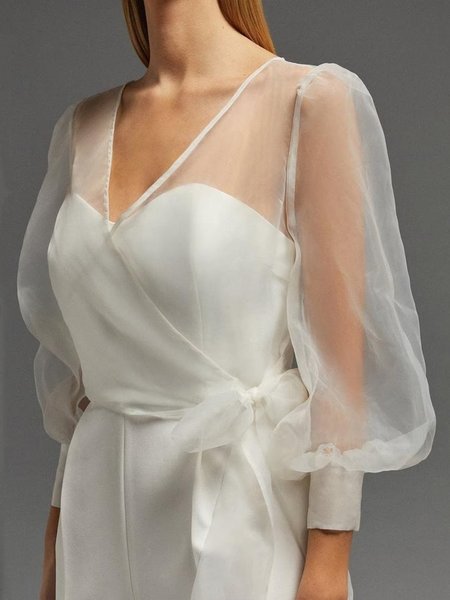 

Elegant Organza Cross Neck Regular Fit Kimono, Off white, Others
