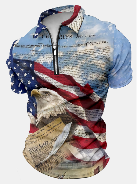

Men's Polo Collar Casual America Flag Regular Fit Polo Shirt, As picture, T-shirts