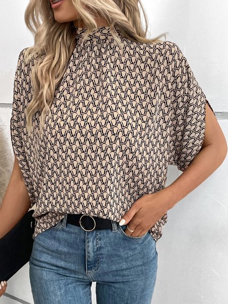 

Daily Stand Collar Regular Fit Elegant Shirt, Khaki, Blouses and Shirts