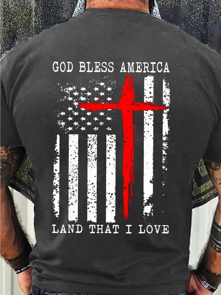 

Men’s God Bless America Land That I Love Casual Text Letters Cotton T-Shirt, Deep gray, T-shirts