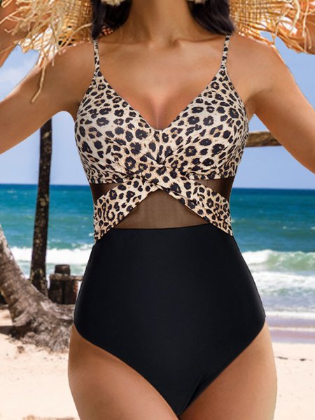 

Casual Leopard Printing One-Piece Swimsuit, swimwear>>One-Pieces