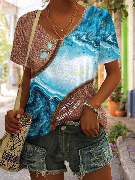 

Sea Casual Loose V Neck T-Shirt, Blue, T-Shirts