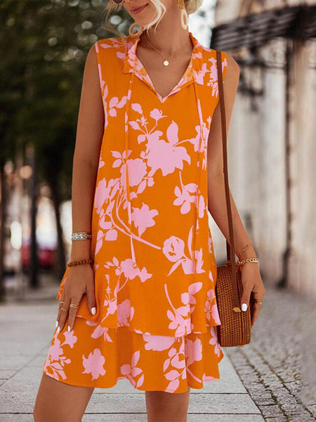 

Loose Floral Casual V Neck Dress, Orange, Dresses