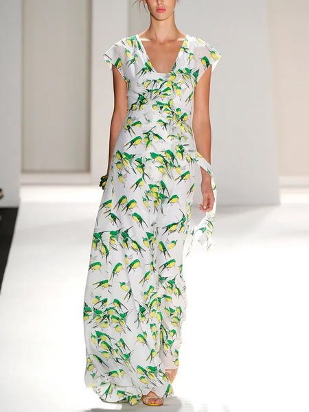 

Regular Fit Vacation Bird Maxi Dress, Green, Maxi Dresses