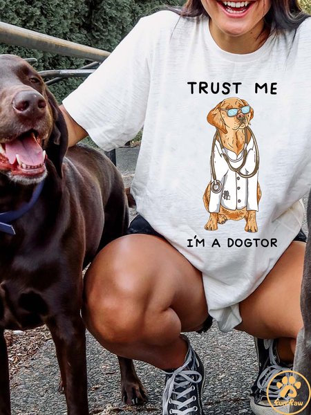 

Lilicloth X Funnpaw Women's Trust Me I'm A Dogtor T-Shirt, White, T-shirts