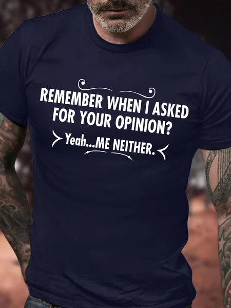 

Men's Remember When I Asked For Your Opinion Yeah Me Neither Funny Graphic Printing Casual Crew Neck Cotton Loose T-Shirt, Purplish blue, T-shirts