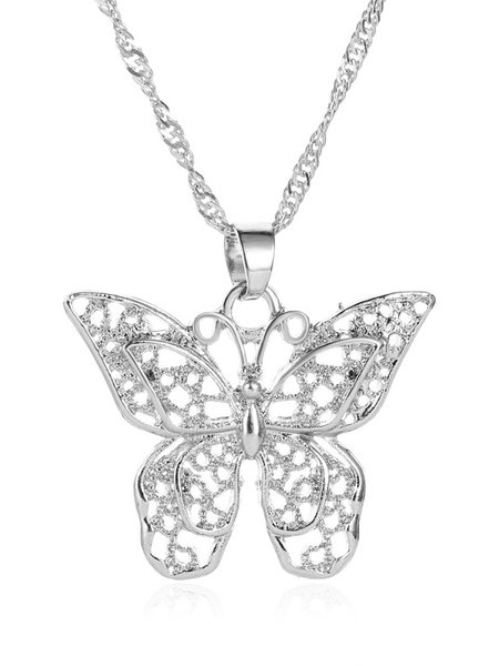 

Metal 3D Hollow Butterfly Pendant Necklace Everyday Versatile Women's Jewelry, Silver, Necklaces