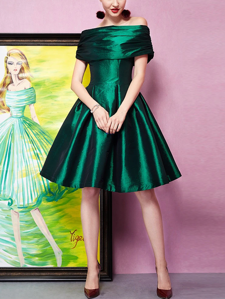 

Elegant Boat Neck Wedding Guest Dress, Green, Mini Dresses