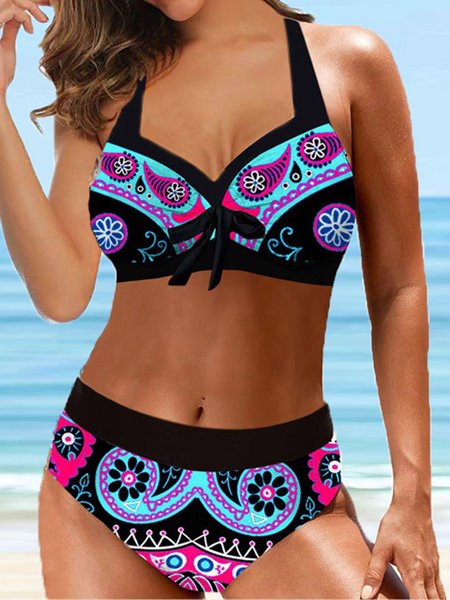 

Ethnic V Neck Bikini, Purple, swimwear>>Bikini Sets