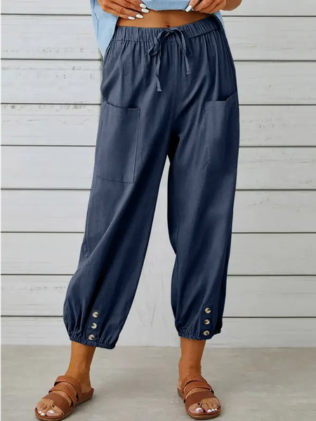 

Plain Loose Casual Pants, Dark blue, Pants