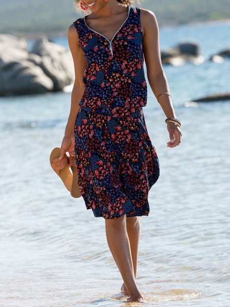 

Disty Floral Knitted Vacation Dress, As picture, Dresses