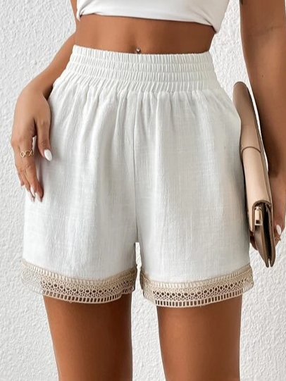 

Linen Linen Plain Loose Shorts, White, Shorts