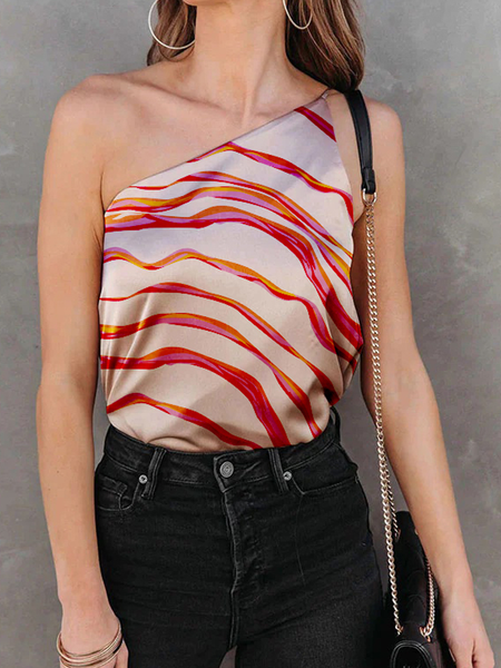 

Abstract Asymmetrical Urban Regular Fit Sleeveless Tank Top, As picture, Tanks and Camis