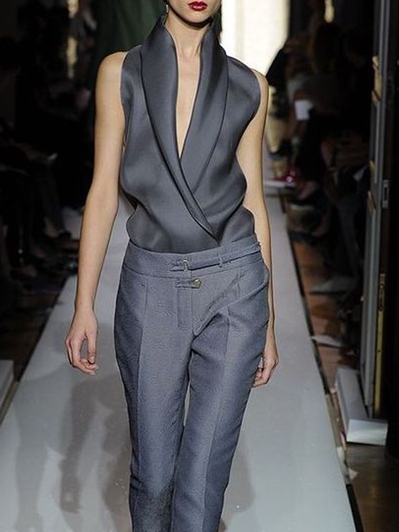 

Regular Fit Sleeveless Shawl Collar Urban Plain Vest, Gray, Vests and Gilets