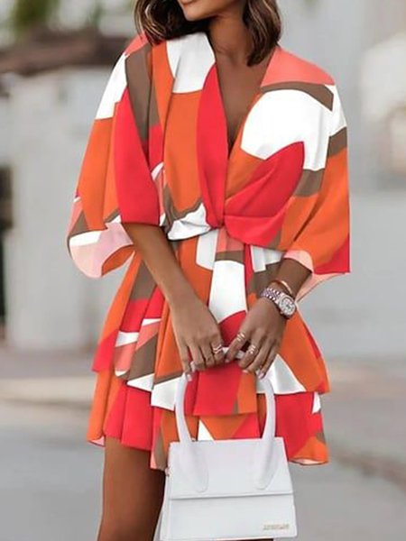 

Vacation V Neck Floral Regular Fit Dress, As picture, Midi Dresses