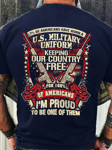 

Men’s 7% Of Americans Have Worn A US Military Uniform Keeping Our Country Free For 100% Of Americans Regular Fit Text Letters Casual Crew Neck T-Shirt, Deep blue, T-shirts