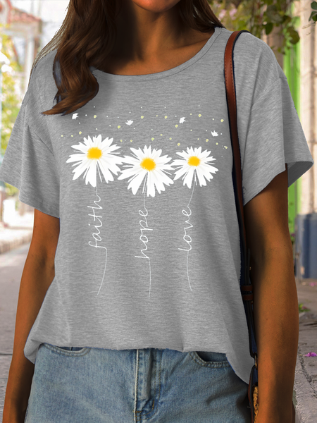 

Women's Faith Hope Casual Daisy T-Shirt, Gray, T-shirts