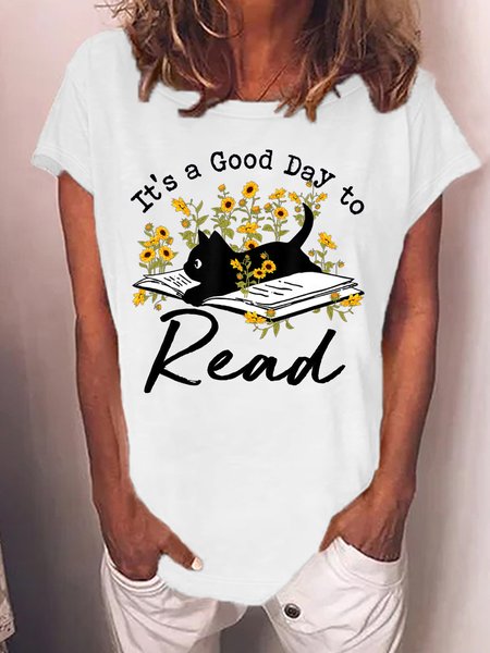 

Women’s It’s A Good Day To Read Casual Cotton Loose T-Shirt, White, T-shirts