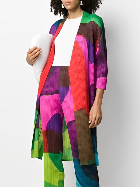 

Long Random Print Urban Loose Kimono, Multicolor, Others