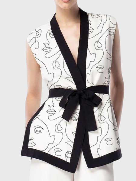 

Loose V neck Sleeveless Urban Vest, Black-white, Vests and Gilets