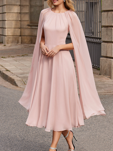 

Chiffon Plain Elegant Party Dress, Pink, Midi Dresses