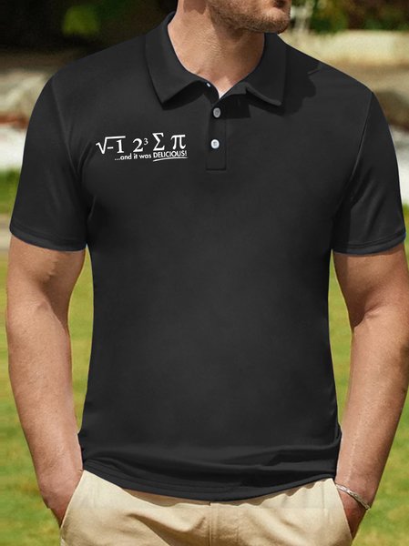 

Men's And It Was Delicious Funny Graphic Printing Regular Fit Polo Collar Urban Text Letters Polo Shirt, Black, T-shirts