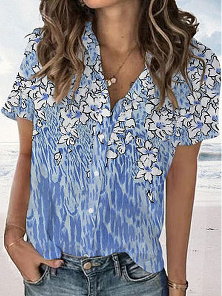 

Casual Floral Shirt Collar Blouse, Blue, Shirts & Blouses